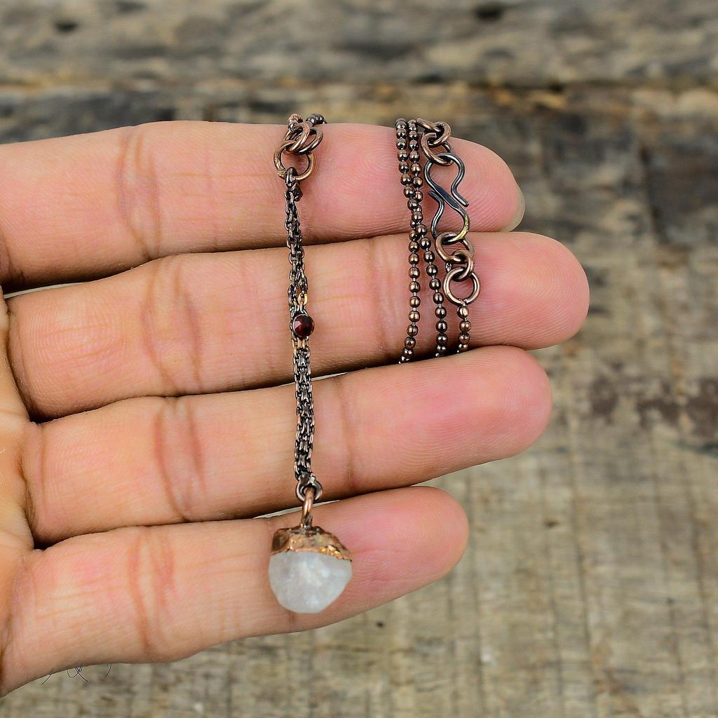 Rainbow Moonstone Rough Pendant Electroformed Copper Pendant Handmade Electroformed Jewelry Mozambique Garnet Gemstone Pendant Gift For Him