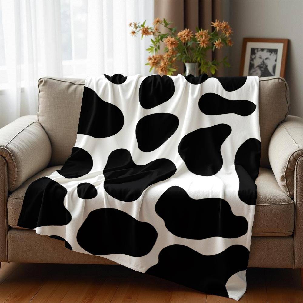 Flat Simple Black Cow Anime Cartoon Flannel Blanket Soft Warm Throw for Bedroom Sofa Car Kids Holiday Gift