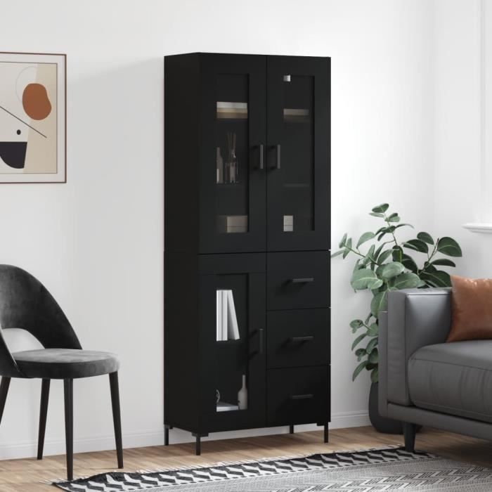 VidaXL Buffet haut Noir 69,5x34x180 cm Bois d'ingénierie 3198594