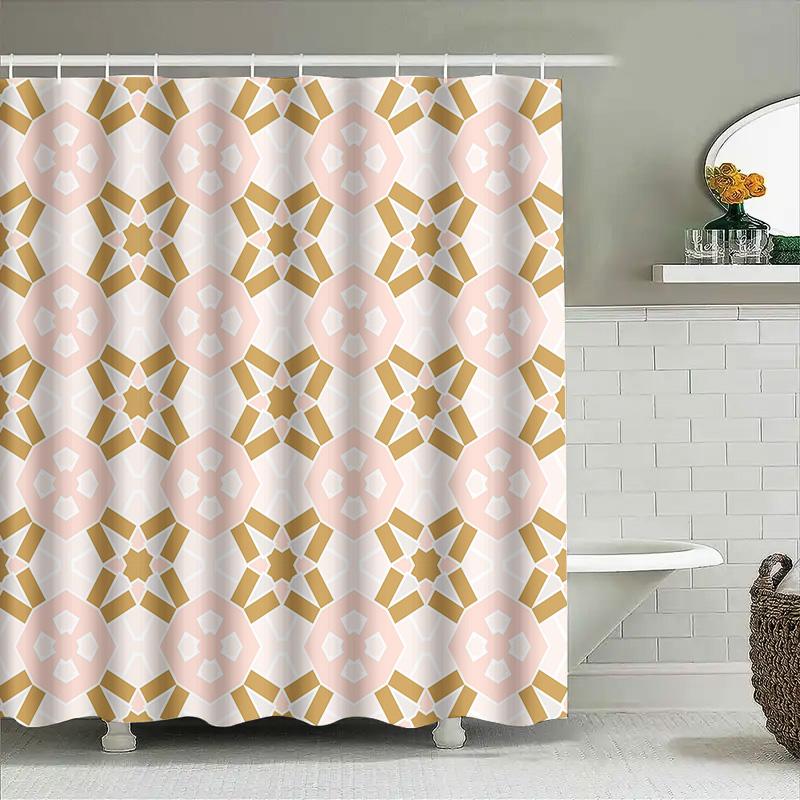 Gold&Pink Geometric Print Shower Curtain Waterproof Home Decor Bath Liner Custom Size Available For Bathroom Decoration