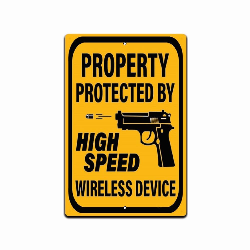 

Gun USA Signage:Protected by High Speed Wireless Device 8x12 Sign