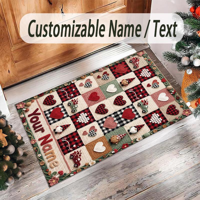Valentine Love Theme Crystal Velvet Rug Personalized Custom Name Text Soft Floor Mat Home Decor