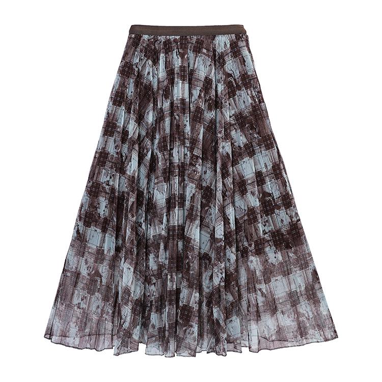 Fei Yuan Elegant High Waist Retro Paisley Mesh Midi Skirt for Women - Early Spring Collection