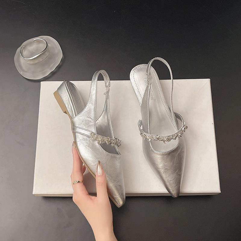 Mode Sommer Dame Neue Damen Schuhe Riemchen Spitz Strass Flache Sohle Lässige Flachmünder Einfache Sandalen