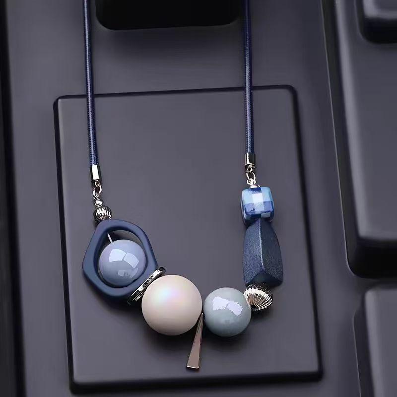 New decorative items clothing necklaces accessories women's personality short sweaters chain locks bone chains color blocked bead necklaces