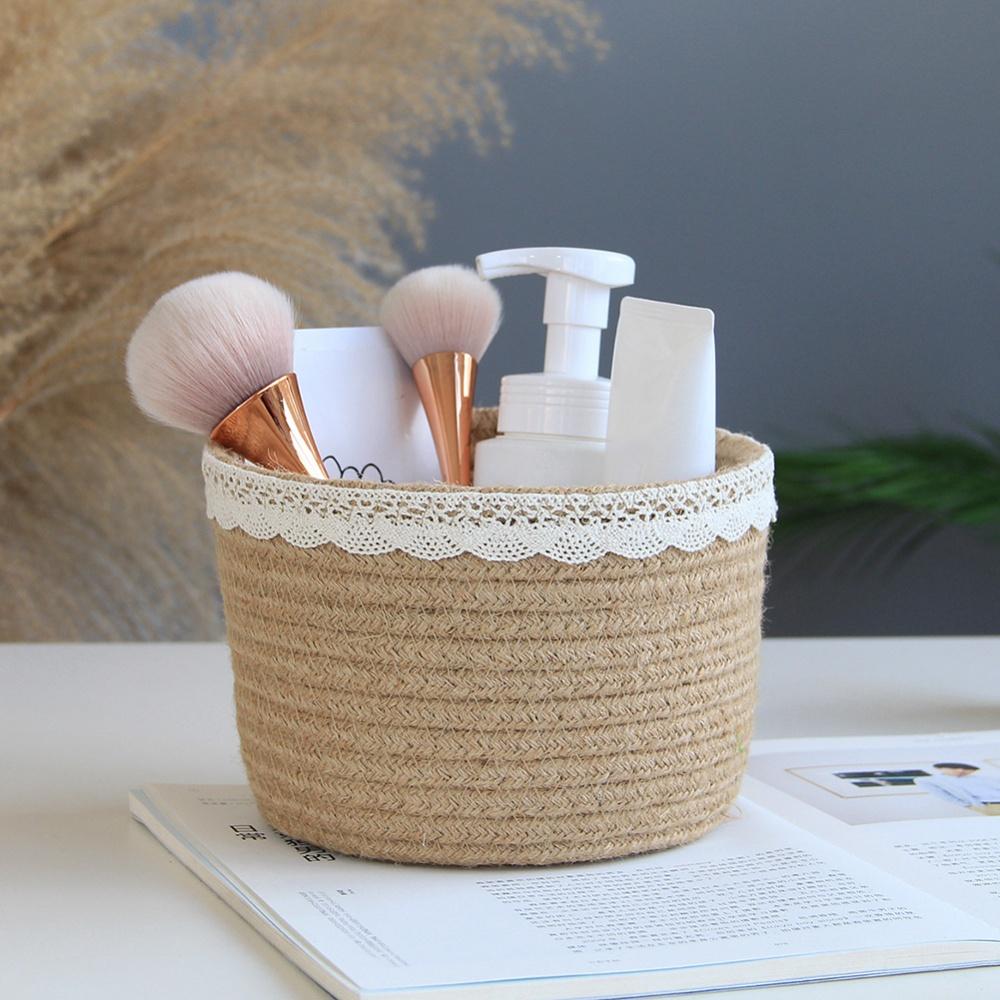 Nordic Style Wardrobe Clothes Storage Bucket 18cm Decorative Hand-Woven Storage Basket Cotton Organizer Desktop Stationery Box