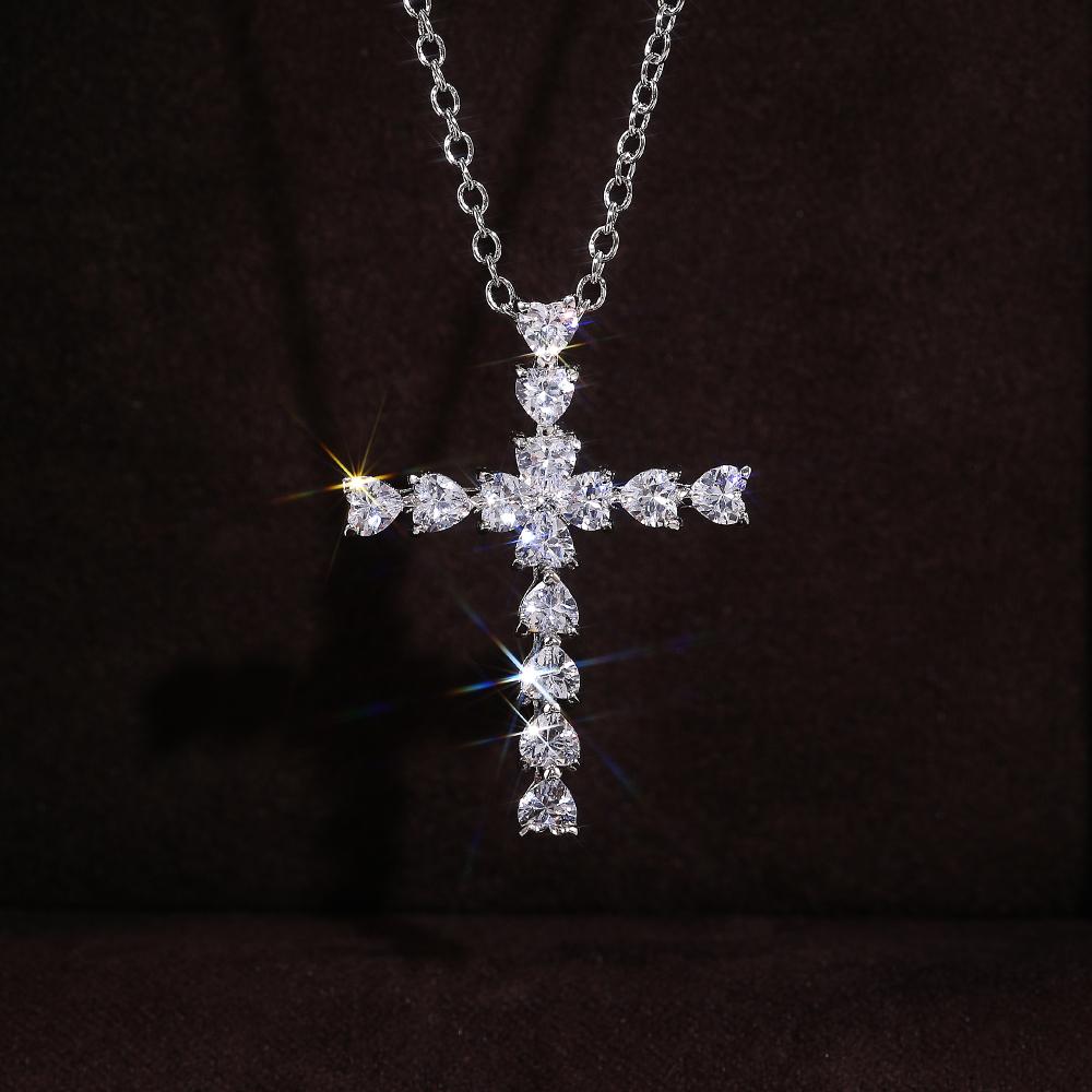 Huitan Delicate Crystal Heart Cross Pendant Necklaces for Women Shiny CZ Nice Anniversary Gift Fashion Versatile Female Necklace