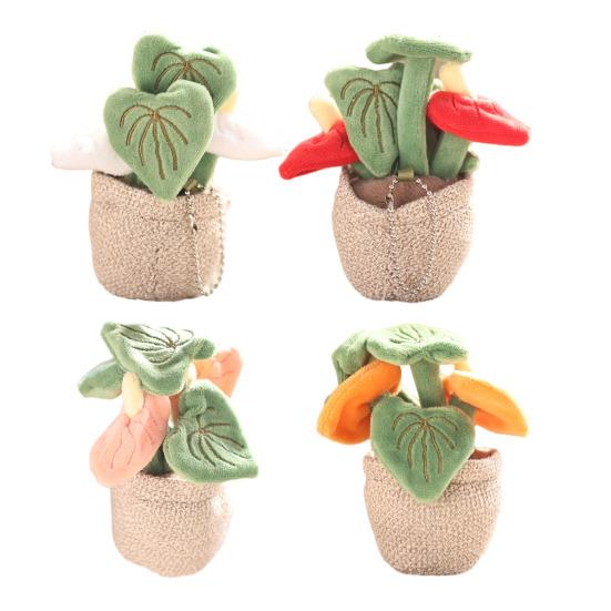 Mini Plant Doll Pendant Key Chain Small Potted Anthurium Plush Hanging Charm for Keys Backpacks