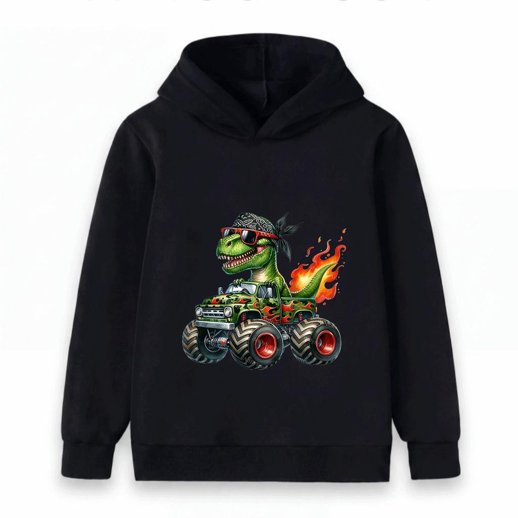 Kids Boys Girls Hoodie Cool Dinosaur T-Rex Monster Truck Print Long Sleeve Pullover Sweatshirt for Casual Daily Wear