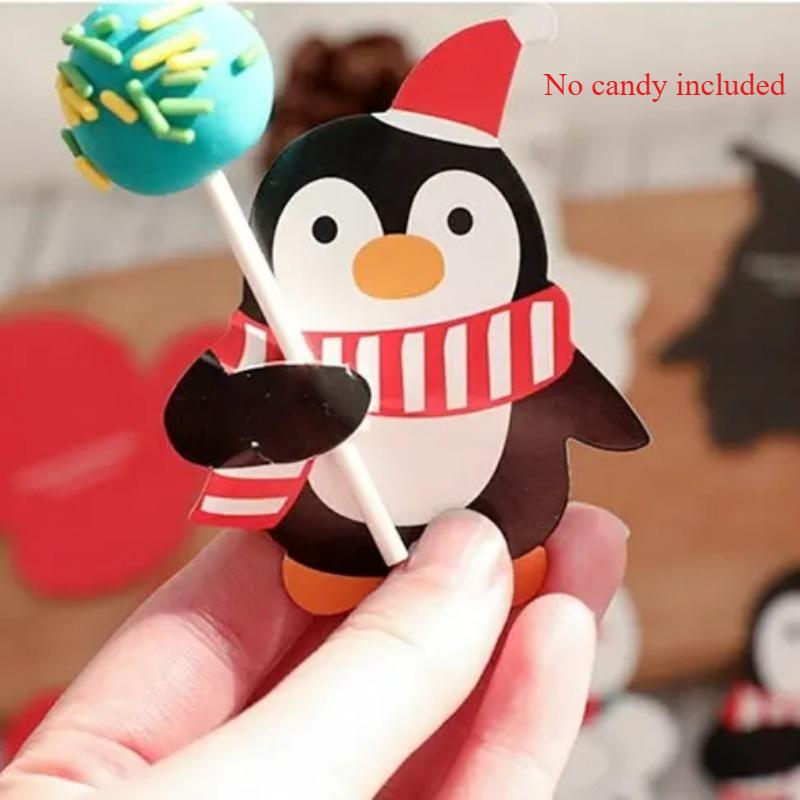 50Pcs Christmas Lollipop Paper Cards Cartoon Santa Claus Penguin Snowman Candy Gifts Package Wrapping New Year Party Decoration