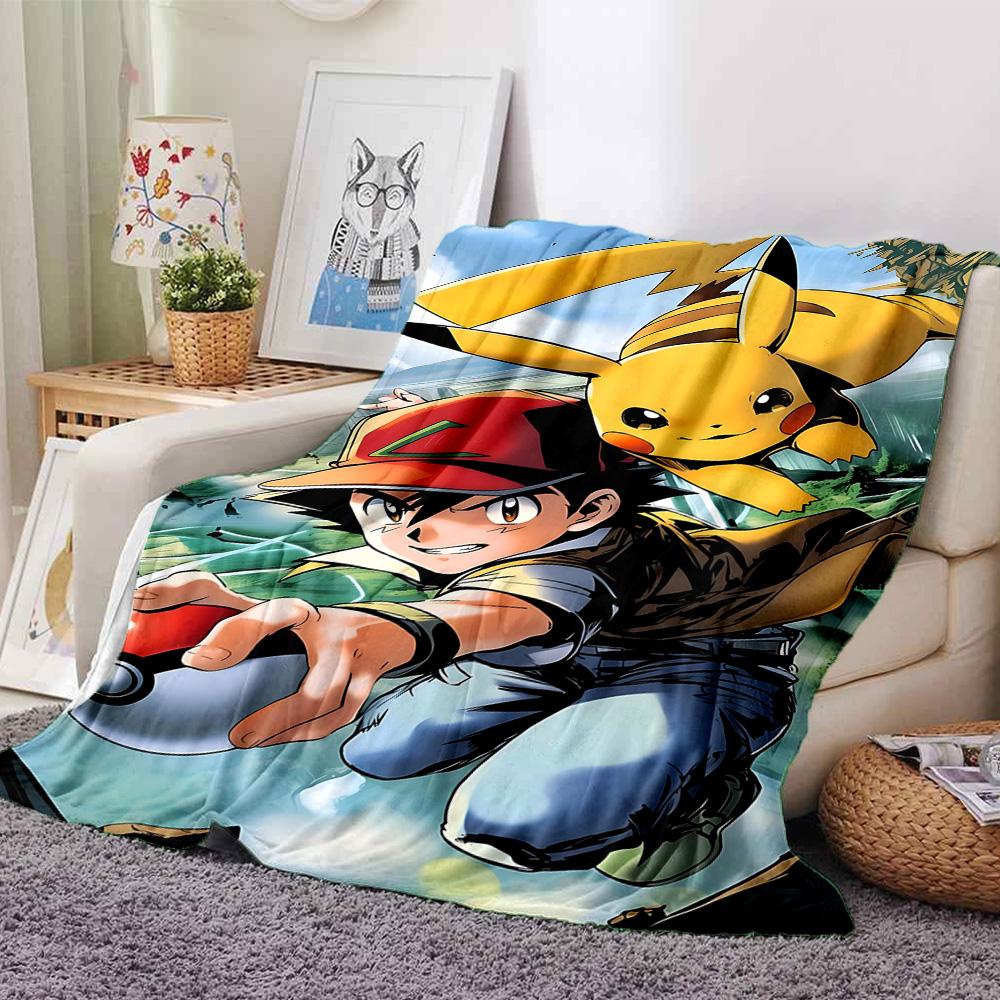 Pikachu Trainer Adventure Flannel Blanket Super Soft Warm Cozy Blanket For Sofa Bed Office Travel Allseason Home Decor Gift