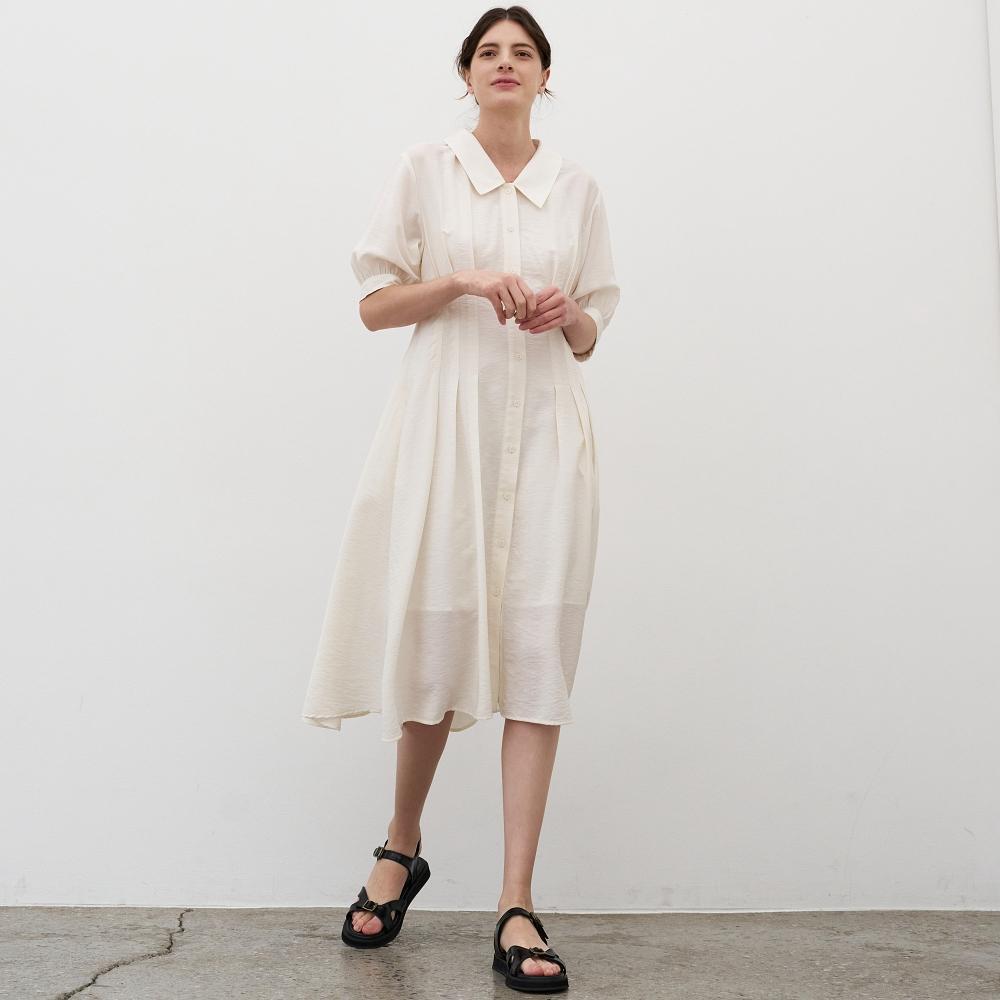 MITTE Pin-Tuck Flare Dress_Cream