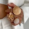 SHIXIN Creative Design Gold Color Large Flower Open Ring for Women Exaggerated Geometric Chunky Adjustable Ring New Year Jewelry