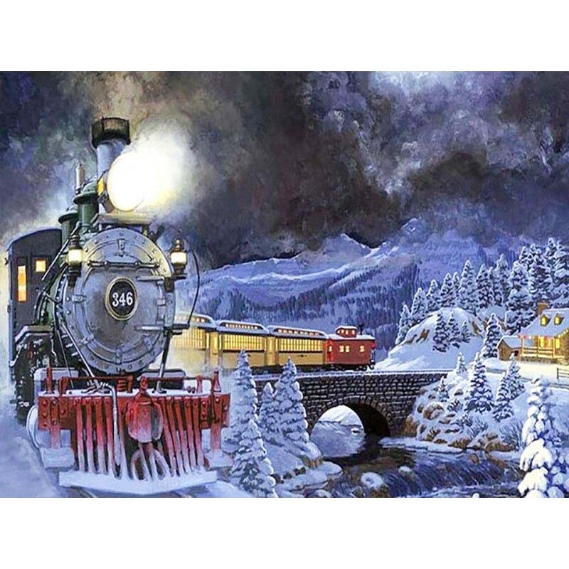 

Новый 5D DIY Алмазная картина Поезд Алмазная вышивка Пейзаж Вышивка крестиком Полный круглый дрель Домашний декор Ручной художественный подарок Full Round 20x25CM