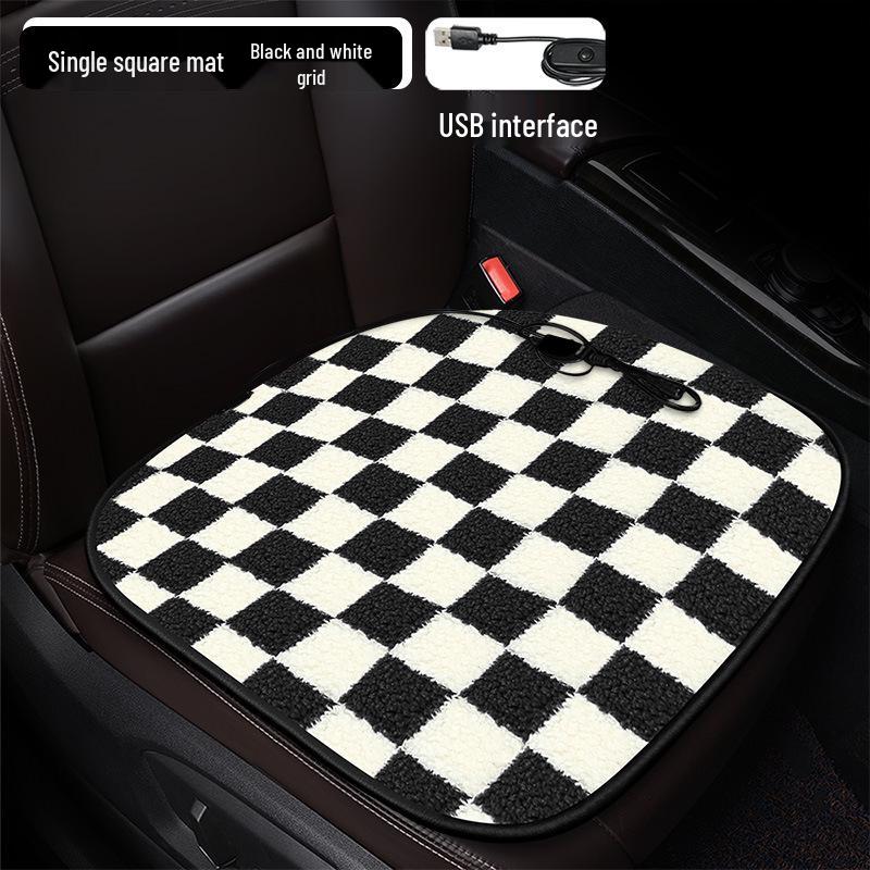 Plaid Heated Car Seat Cushion for All Seasons - Single Seat Interior Accessory.