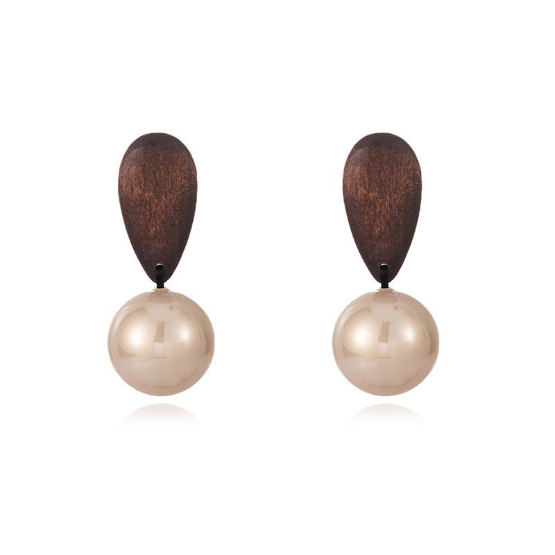Round and Simple Pearl Wood Water Drop Earrings, Earrings, Elegant and Exquisite Light Luxury Atmosphere, Niche Fashion Earrings