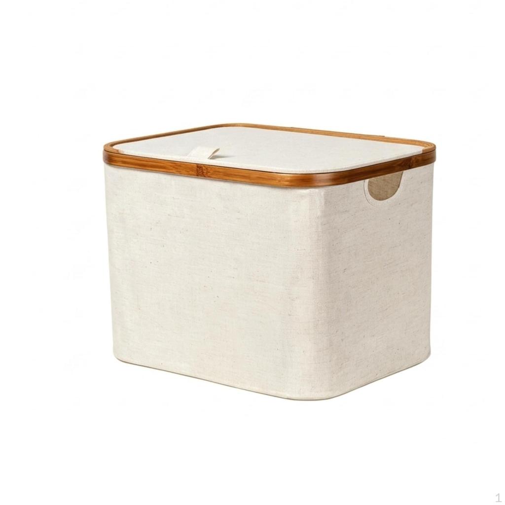 Storage Basket with Bamboo Frame SpaceSaving Foldable Textile Organizer Bin for