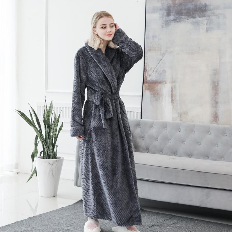 Unisex Thickened Flannel Bathrobe – Autumn/Winter Coral Fleece Pajamas, Plus Size