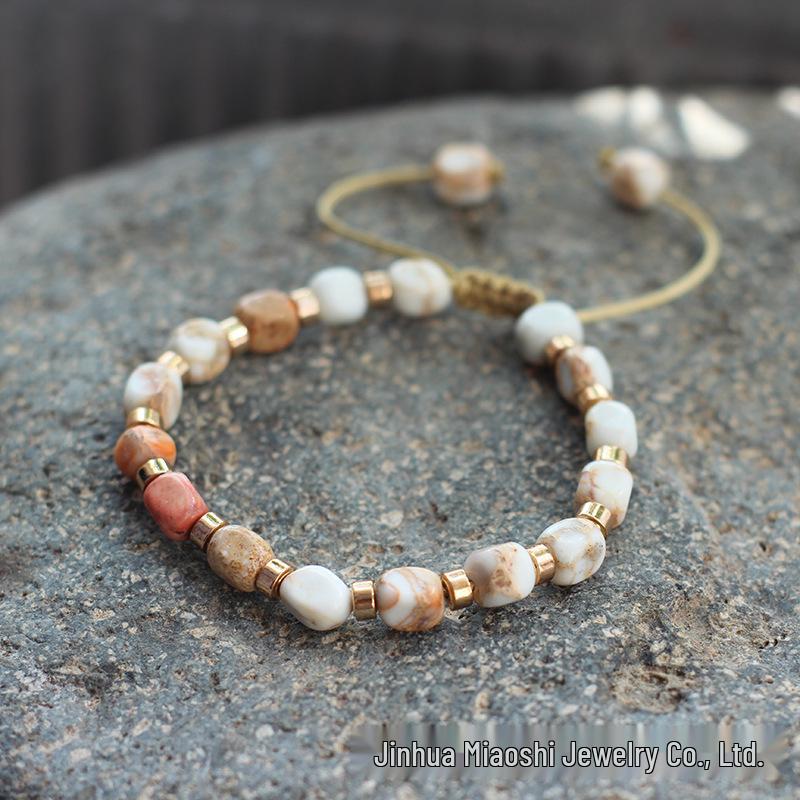 Bohemian Women's Colorful Imperial Shoushan Stone Bracelet, 5*7 Irregular Natural Stone Design