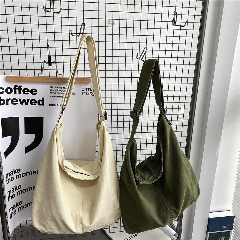 Japan and South Korea Simple Lazy Style Literary Wash Canvas Bag Large Capacity Messenger Bag Student Shoulder Bag Leisure Shopping Bag