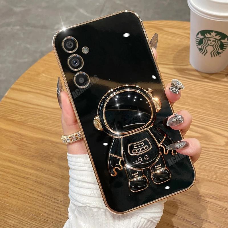 S24FE S25 Ultra Astronaut Holder Plating Case For Samsung Galaxy A16 A26 A36 A56 A15 A35 A55 M15 M35 M55 Silicone Stand Cover