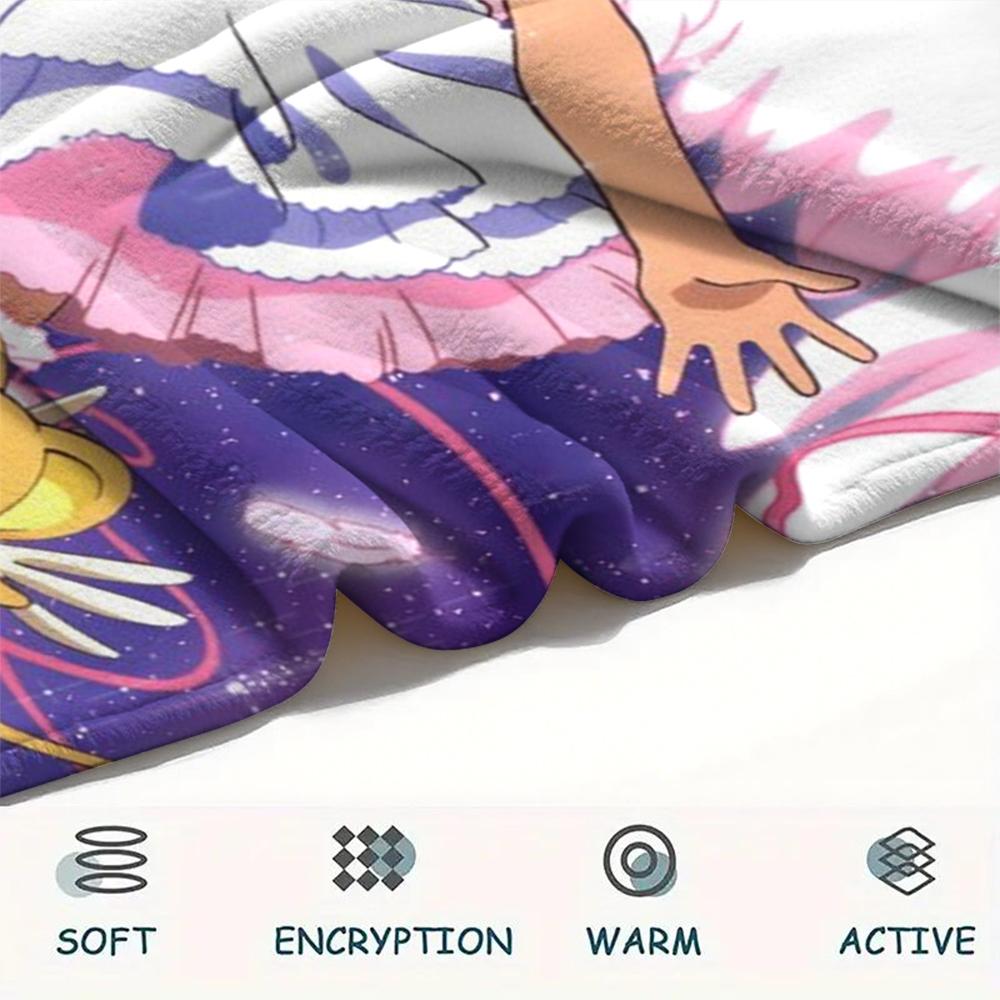 1Pc Anime Sakura Print Flannel Blanket, High Quality Comfortable for All Seasons, Home Decor, Warmth and Comfort, Perfect for Christmas Gifts