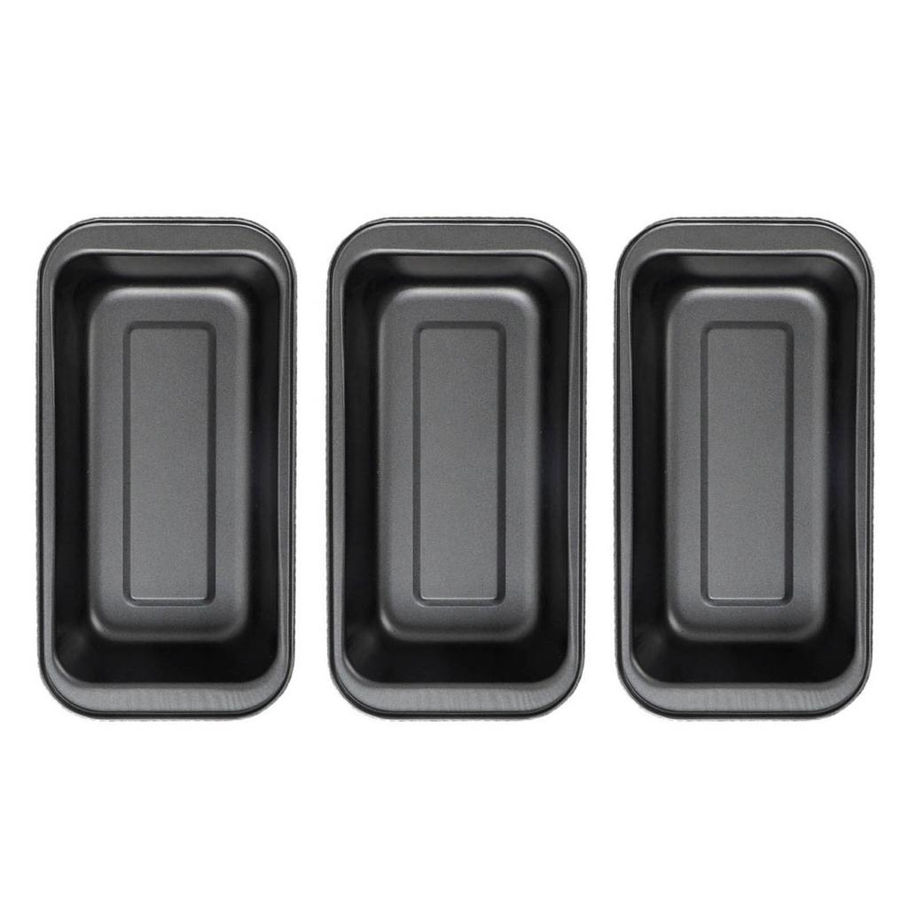 3PCS Cake Bread Baking Mold Rectangular Nonstick Baking Cake Pan Carbon Steel Bread Loaf Pan Black 15cm