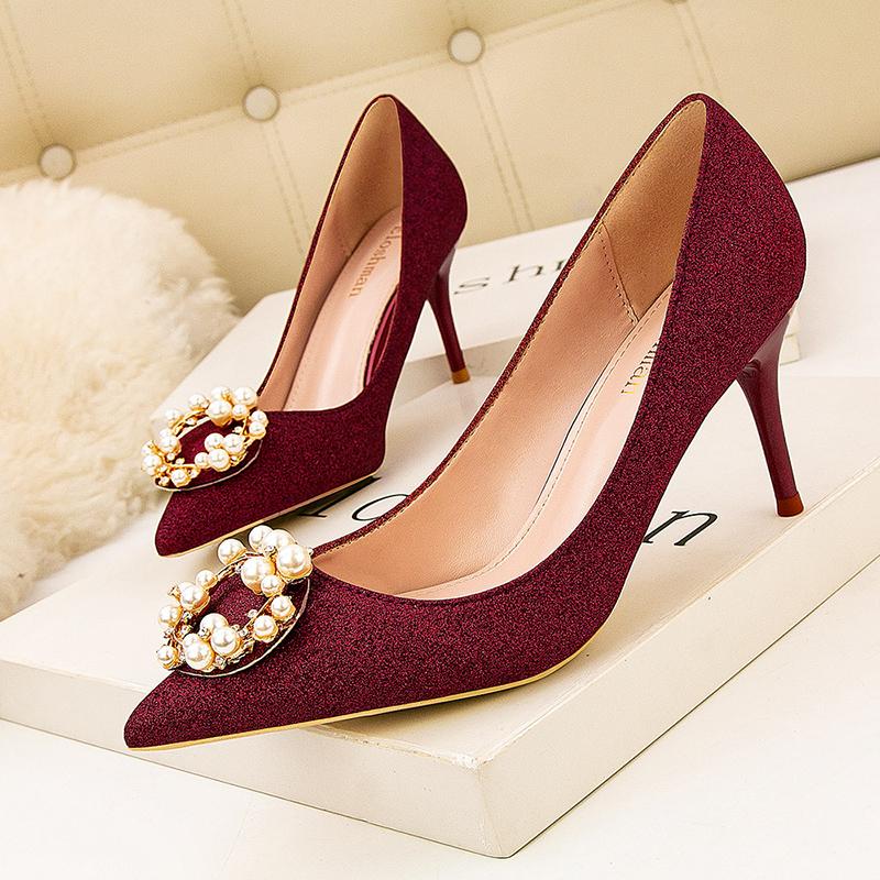 NEW Women Pumps Rhinestone High Heels Shoes Women Pointed Toe Crystal Pearl Party Shoes Sexy Wedding Shoes