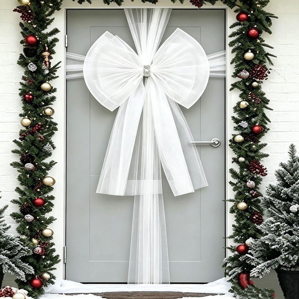 Large Size Christmas Door Bow Long Ribbon Large Ribbon Bow Decorative Door Bow  Home Decoration