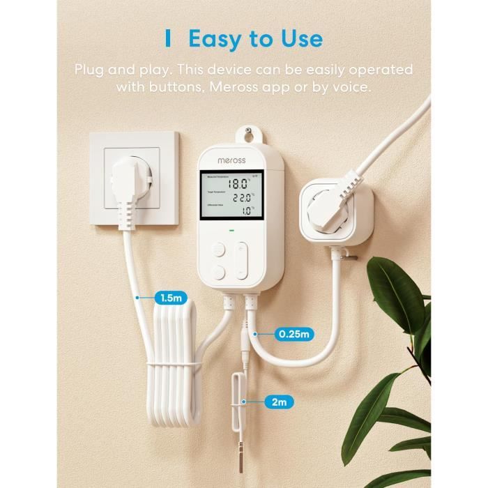 Prise thermostat connectée - meross - modèle wifi - contrôle à distance - compatible alexa - plage -30°c à 110°c