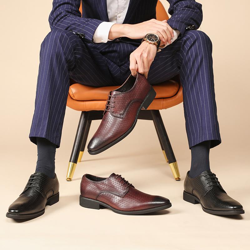 Handmade Men's Shoes Genuine Leather New Embossed First Layer Cowhide Youth Business Suit Leather Shoes Men's British Derby Shoes Lace-up