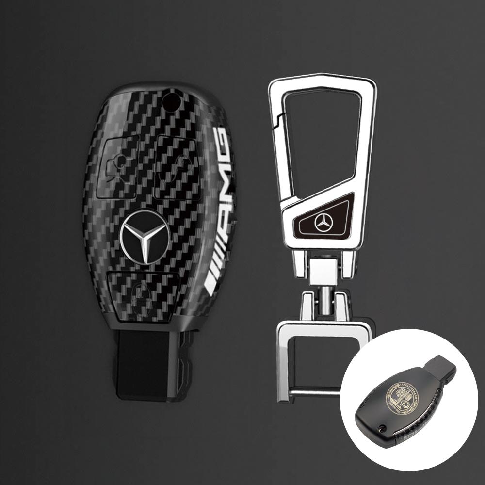 PC Carbon Fiber Car Key Rings For Mercedes Benz AMG A B C E Class GLS GLA GLC CLS CLA W204 W212 W176 Car Key Case Cover Keychain