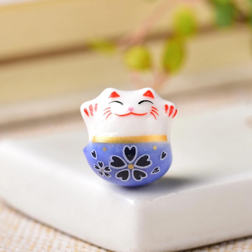 10pcs 14mm Through Hole Fortune Cat Raise Claws Ceramic Porcelain Loose Beads For Jewelry Making Accessories DIY Crafts Findings Creativity Beads