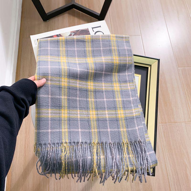 Women's Faux Cashmere Plaid Scarf - Korean Style, Thick & Warm Autumn/Winter Shawl