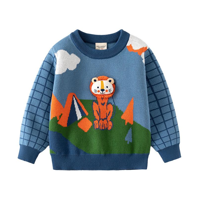 Boys Cartoon Knit Sweater Pullover Long Sleeve Casual Fashion Top Clothing for Toddler and Kids