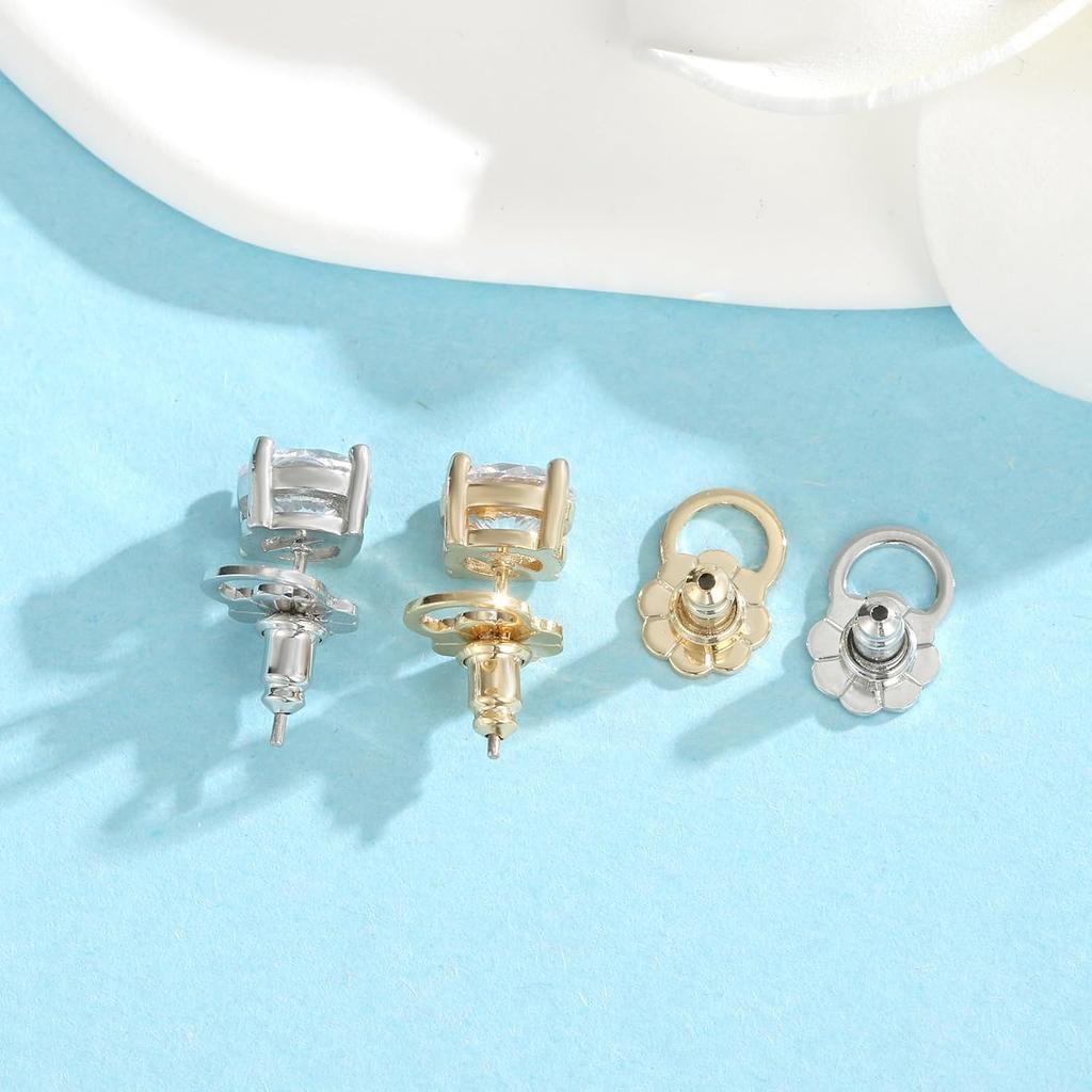 Earring Backs for Droopy Ears, JIACHARMED Locking Flower Earring Backs Replacements for Heavy Earrings Large Earring Backings for Studs 4pcs Tight