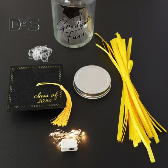 Abschlussglas-Dekoration 2025, Einmachglas aus Glas mit Abschlusshut-Aufsatz, Abschlussklasse 2025, Abschlussgeschenke für Jungen und Mädchen