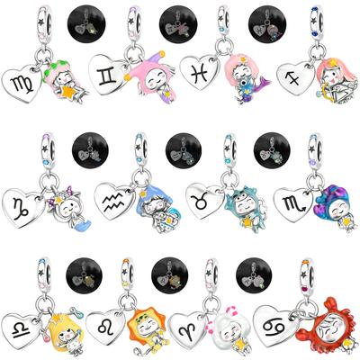 Dijes Originales de Cobre Signos de la Suerte del Zodíaco Cuentas Estrellas Luminosas Colgantes Aptos para Pulsera Diy Joyería Fina Regalo