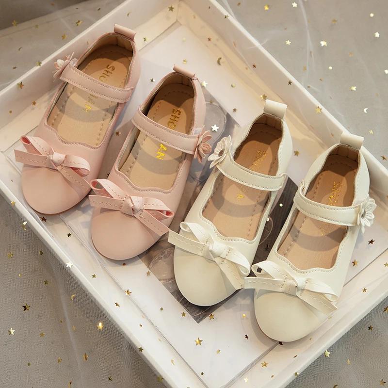 2024 Children Leather Shoes for Girl Autumn New Fashion Korean Style Soft Bottom Breathable Casual Elegant Bowtie Versatile Shoe