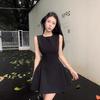 Sweet short skirt women's summer new waist and thin design sense solid color sleeveless vest temperament dress