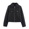 European and American Women's Clothing Autumn New Korean Commuter Style Versatile Soft Zipper Long-sleeved Short Woolen Jacket