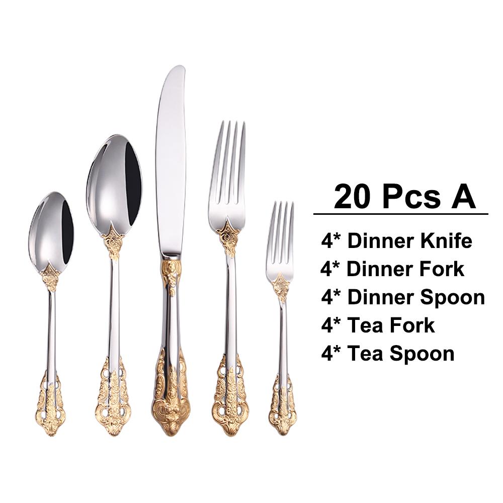30 Pieces Gold Plated Luxury Cutlery Set Stainless Steel Vintage Western Tableware Sliver Knife Spoon Fork Set Kitchen Utensils