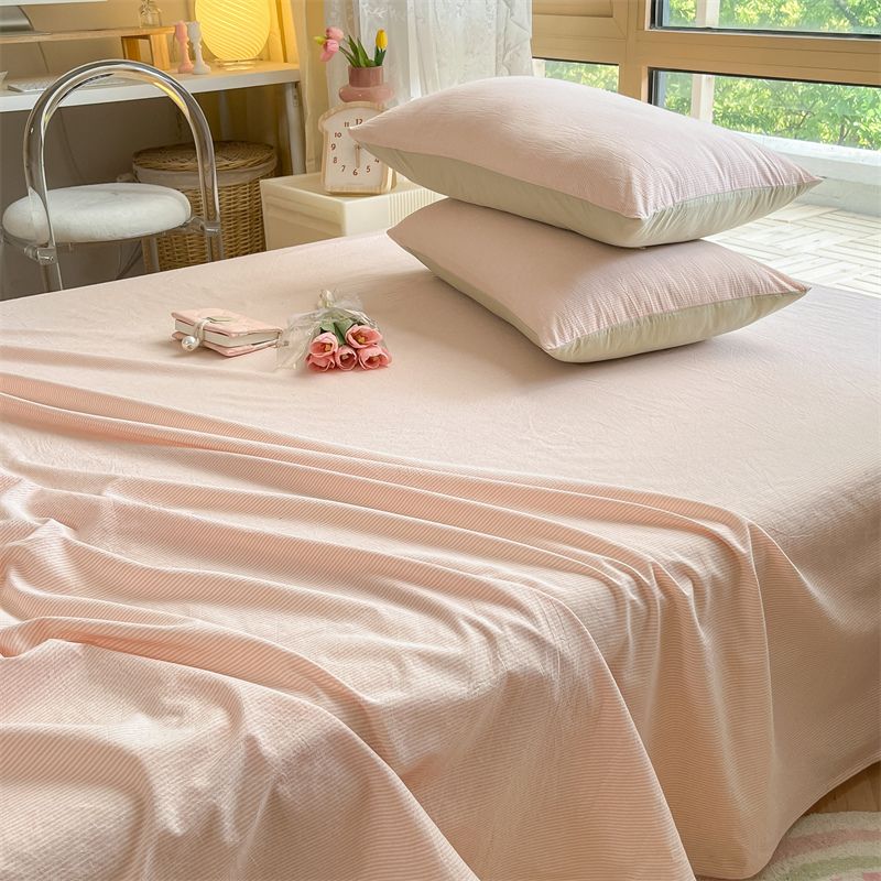 New Thick Minimalist Striped Brushed Bed Sheet for Single Double Student Dormitory