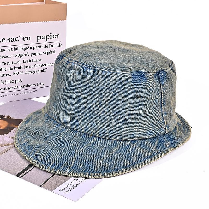 

Autumn hat women s washed denim bucket hat high sense versatile basin hat big brim show face small bucket hat One Size