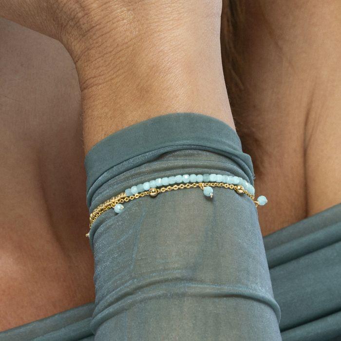 Bracelet - LUXENTER - Akya - Turquoise - Or Jaune 18 Carats - 16cm + 3cm D'extension