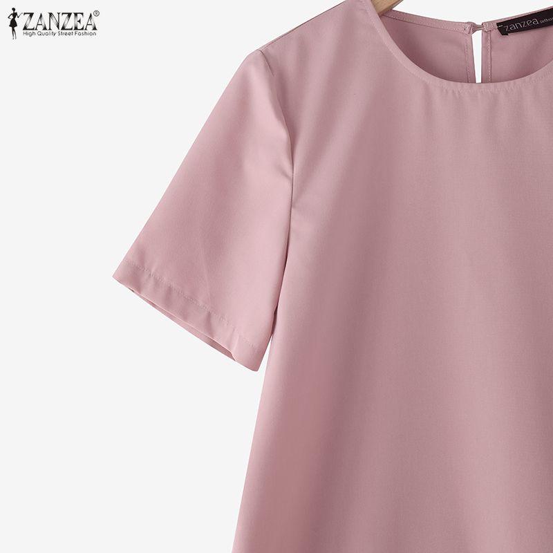 ZANZEA Summer Women Casual Round Neck Solid Color Short Sleeve Mini Dress