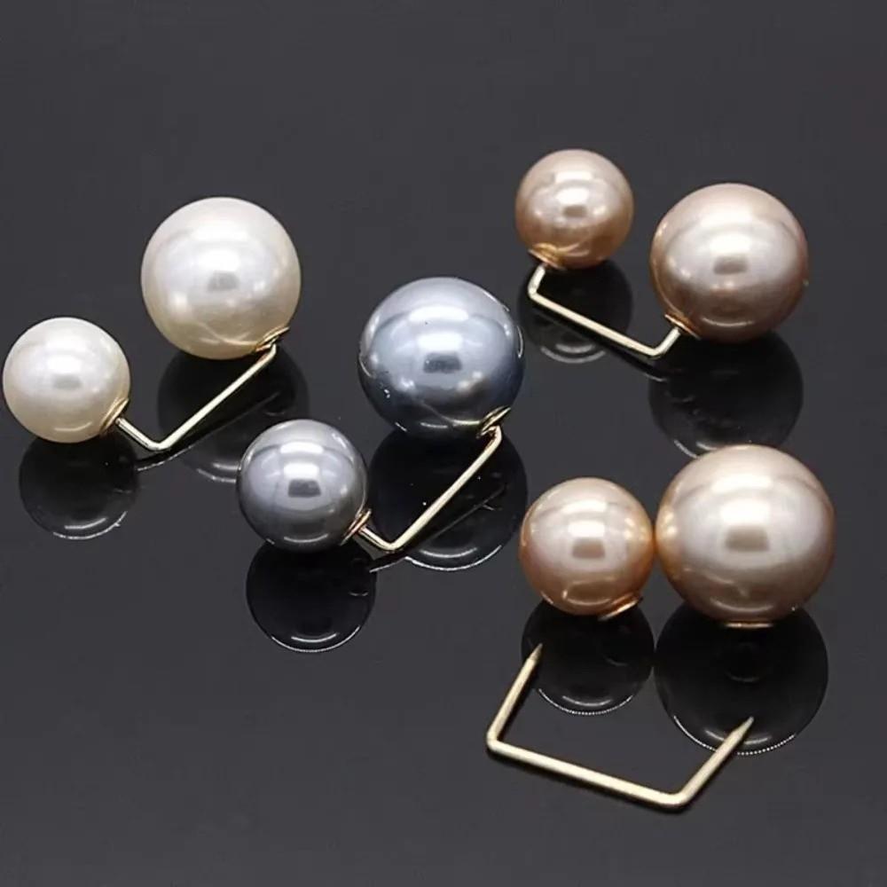 3/6/8PCS Double Head Pin Safety Pins Adjustable Collar Clip Brooches Pearl Brooch  Scarf Fastening