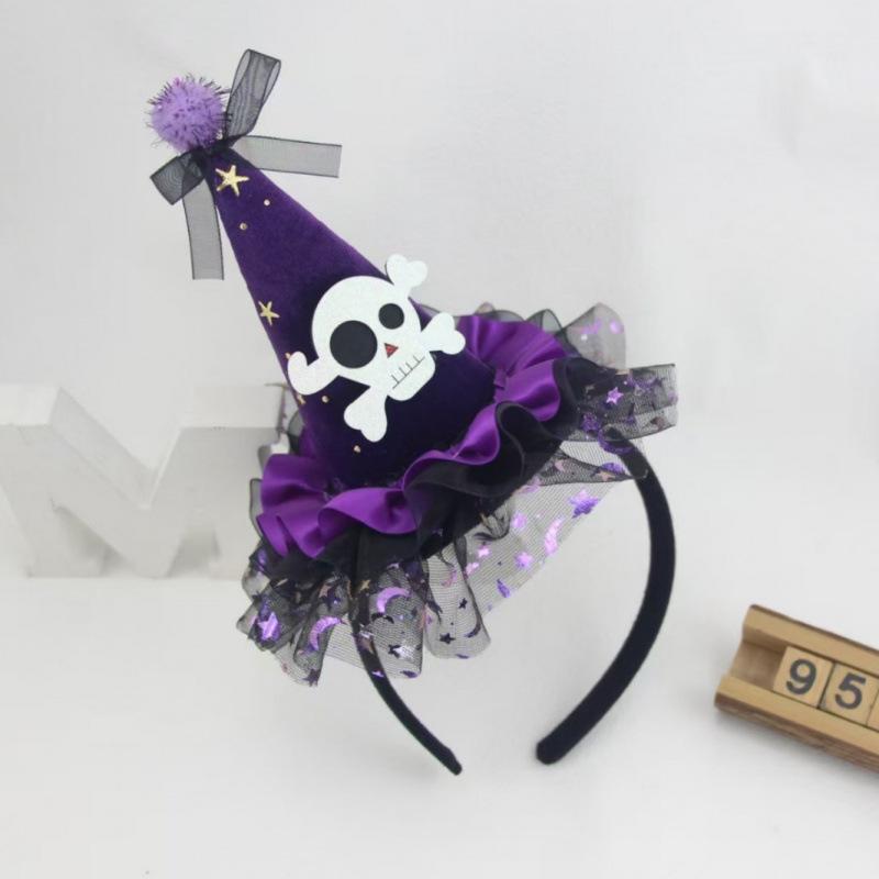 Halloween Witch Hat Headband Lace Trim Ghost Skull Rose Spider Web Hair Accessory For Halloween Party Cosplay Women Girls