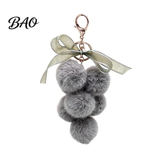 Fruit Bag Charm Plush Grape Keychain for Handbags, Fuzzy Cluster with Bow, Decorative Fluffy Ball Keyring Backpacks and Purses Accessory
