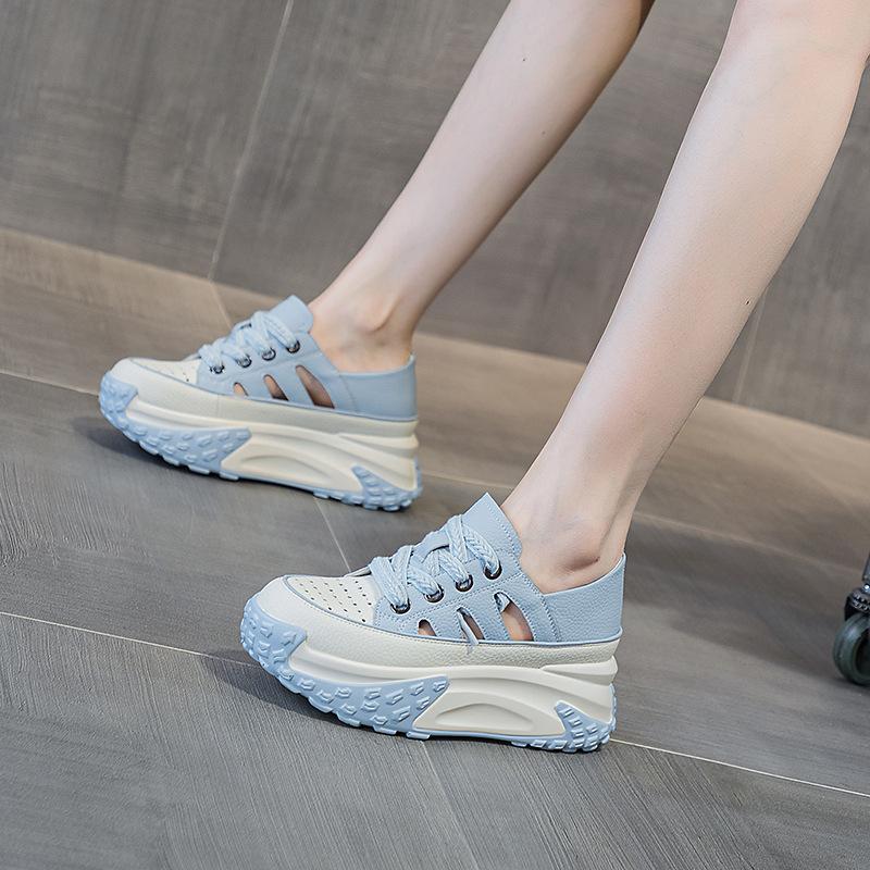 

Dad shoes thick sole leather surface hollow women s summer new retro lightweight inner height increase casual sports shoes sandals 40